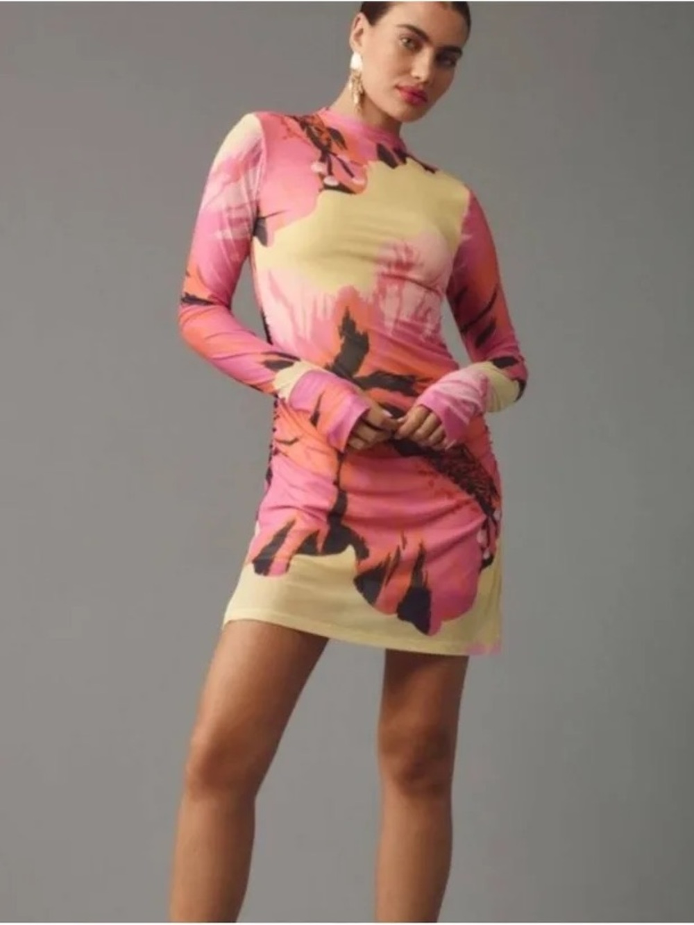 Farm Rio X Anthropologie Long-sleeve Mock-neck Mesh Mini Dress Size